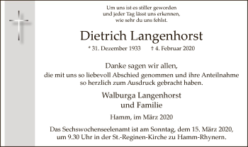 Traueranzeige von Dietrich Langenhorst von MZV
