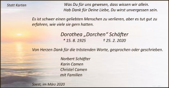 Traueranzeige von Dorothea Schäfter von MZV
