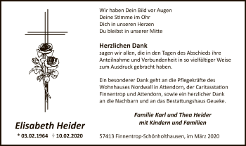 Traueranzeige von Elisabeth Heider von MZV