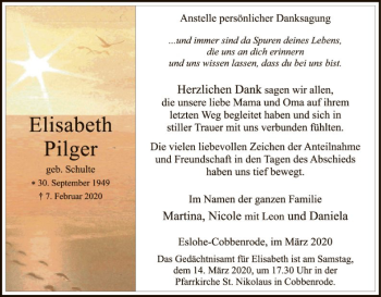 Traueranzeige von Elisabeth Pilger von MZV