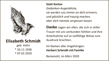 Traueranzeige von Elisabeth Schmidt von MZV