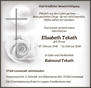 Traueranzeige von Elisabeth Tekath von MZV