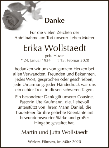 Traueranzeige von Erika Wollstaedt von MZV