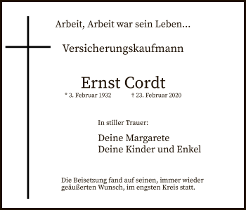 Traueranzeige von Ernst Cordt von MZV