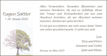 Traueranzeige von Eugen Sattler von MZV