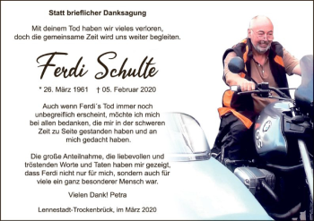 Traueranzeige von Ferdi Schulte von MZV