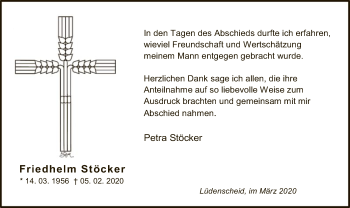 Traueranzeige von Friedhelm Stöcker von MZV