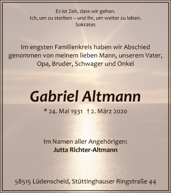 Traueranzeige von Gabriel Altmann von MZV
