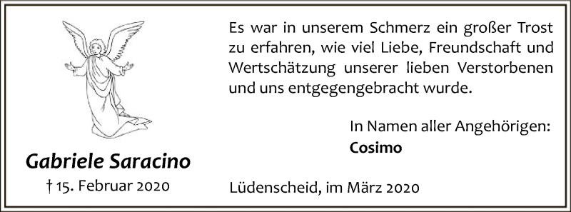  Traueranzeige für Gabriele Saracino vom 06.03.2020 aus MZV