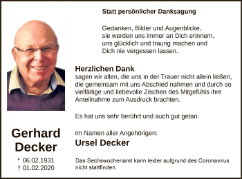 Traueranzeige von Gerhard Decker von MZV