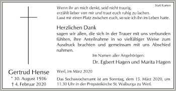 Traueranzeige von Gertrud Hense von MZV