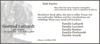 Traueranzeige von Gertrud Luthardt von MZV