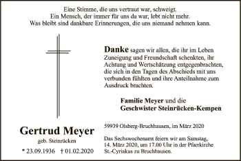 Traueranzeige von Gertrud Meyer von MZV