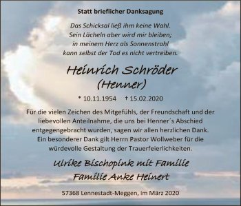 Traueranzeige von Heinrich Schröder von MZV