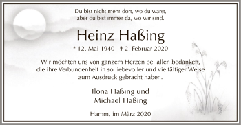 Traueranzeige von Heinz Haßing von MZV