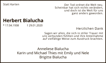 Traueranzeige von Herbert Bialucha von MZV