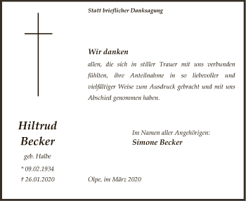 Traueranzeige von Hiltrud Becker von MZV