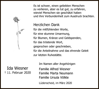 Traueranzeige von Ida Wesner von MZV