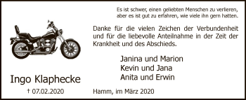 Traueranzeige von Ingo Klaphecke von MZV