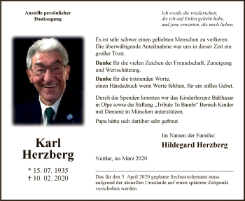 Traueranzeige von Karl Herzberg von MZV