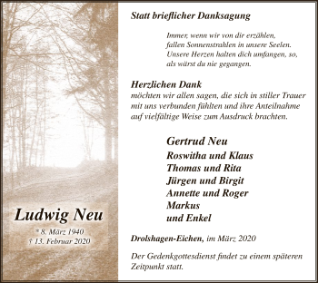 Traueranzeige von Ludwig Neu von MZV