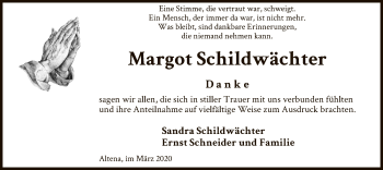 Traueranzeige von Margot Schildwächter von MZV