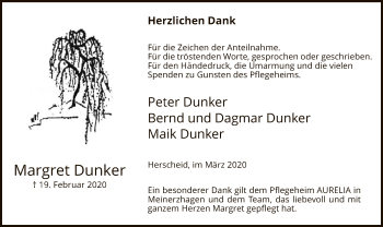 Traueranzeige von Margret Dunker von MZV