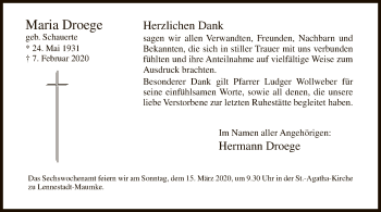 Traueranzeige von Maria Droege von MZV