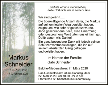 Traueranzeige von Markus Schneider von MZV