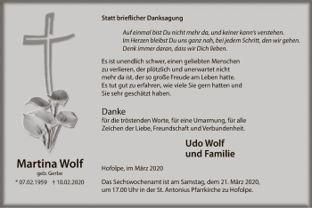 Traueranzeige von Martina Wolf von MZV