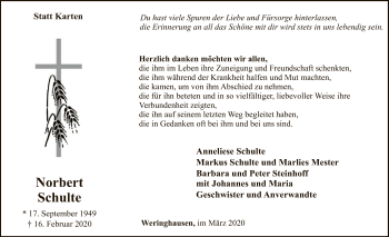 Traueranzeige von Norbert Schulte von MZV