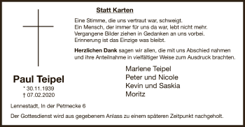 Traueranzeige von Paul Teipel von MZV
