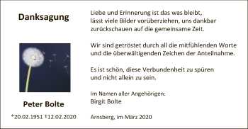 Traueranzeige von Peter Bolte von MZV