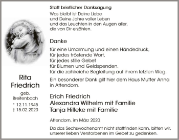 Traueranzeige von Rita Friedrich von MZV