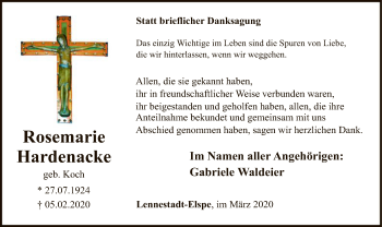 Traueranzeige von Rosemarie Hardenacke von MZV