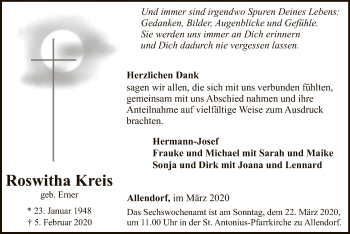 Traueranzeige von Roswitha Kreis von MZV