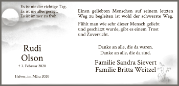 Traueranzeige von Rudi Olson von MZV