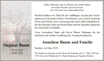 Traueranzeige von Sigmar Baum von MZV