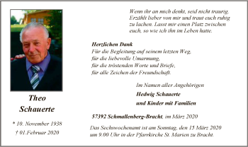 Traueranzeige von Theo Schauerte von MZV