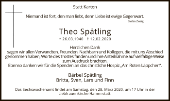Traueranzeige von Theo Spätling von MZV
