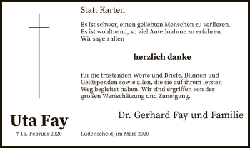 Traueranzeige von Uta Fay von MZV
