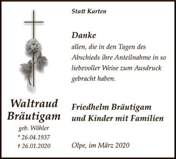 Traueranzeige von Waltraud Bräutigam von MZV