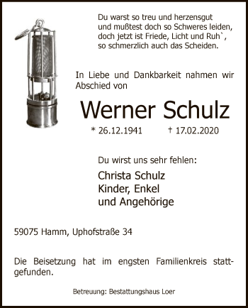 Traueranzeige von Werner Schulz von MZV