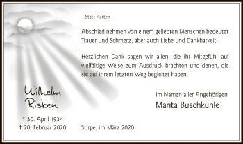 Traueranzeige von Wilhelm Risken von MZV