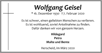 Traueranzeige von Wolfgang Geisel von MZV