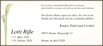 Traueranzeige von Charlotte Riße von MZV