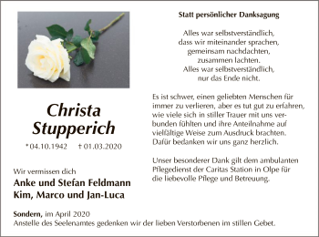 Traueranzeige von Christa Stupperich von MZV