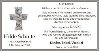 Traueranzeige von Hilde Schütte von MZV