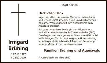 Traueranzeige von Irmgard Brüning von MZV
