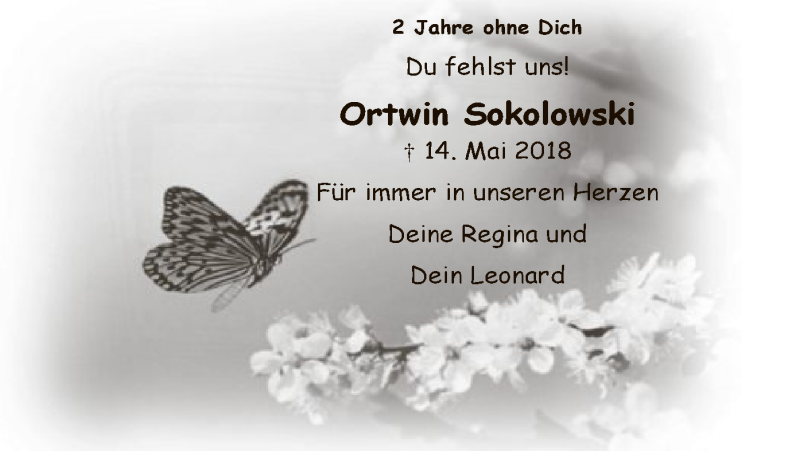  Traueranzeige für Ortwin Sokolowski vom 14.05.2020 aus WA